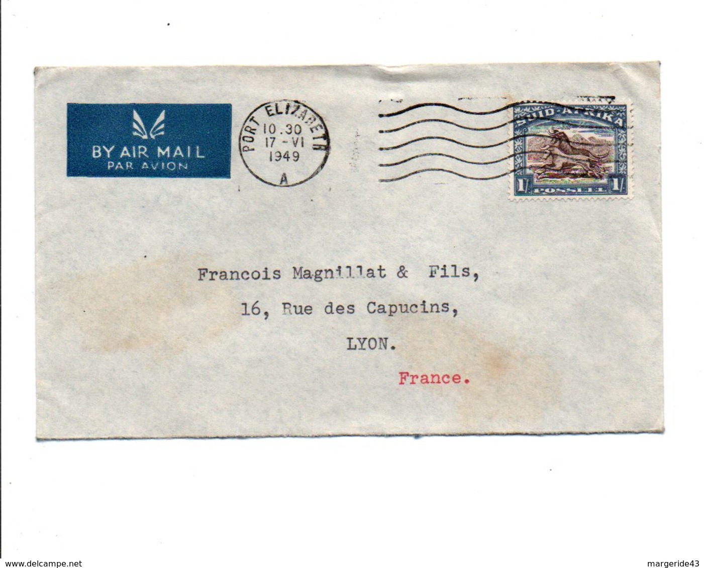 AFRIQUE DU SUD LETTRE AVION POUR LA FRANCE 1949 - Nuova Repubblica (1886-1887)