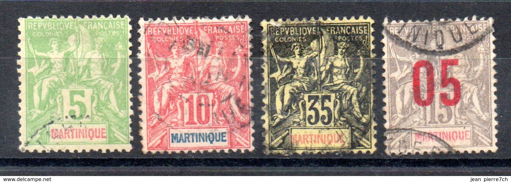 Martinique Y&T 34°, 44°, 45°, 46° - Used Stamps