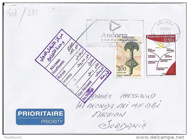 TP N° 601 + DIVERS SUR LETTRE DU 13.06.05 POUR LA JORDANIE - Storia Postale