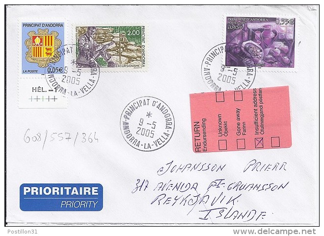 TP N° 608 + DIVERS SUR LETTRE DU 9.05.05 POUR L'ISLANDE - Storia Postale