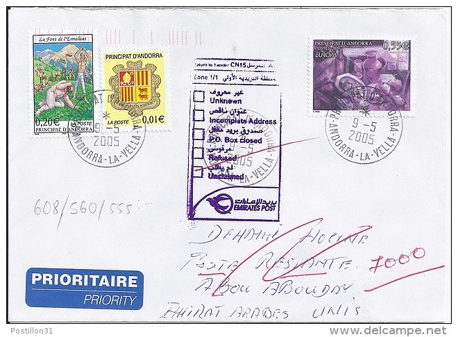 TP N° 608 + DIVERS SUR LETTRE DU 9.05.05 POUR LES EMIRATS ARABES UNIS - Cartas & Documentos