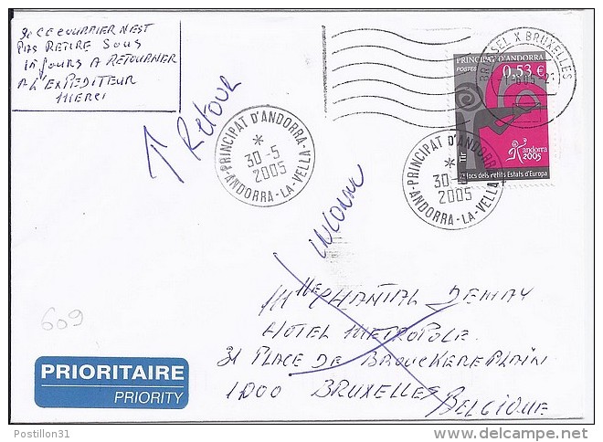 TP N° 609 SUR LETTRE DU 30.05.05 POUR LA BELGIQUE - Covers & Documents