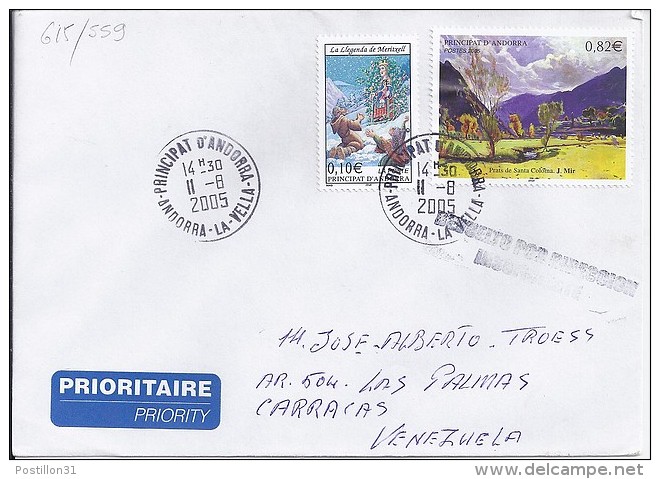 TP N° 615 + DIVERS SUR LETTRE  DU 11.08.05 POUR LE VENEZUELA - Briefe U. Dokumente