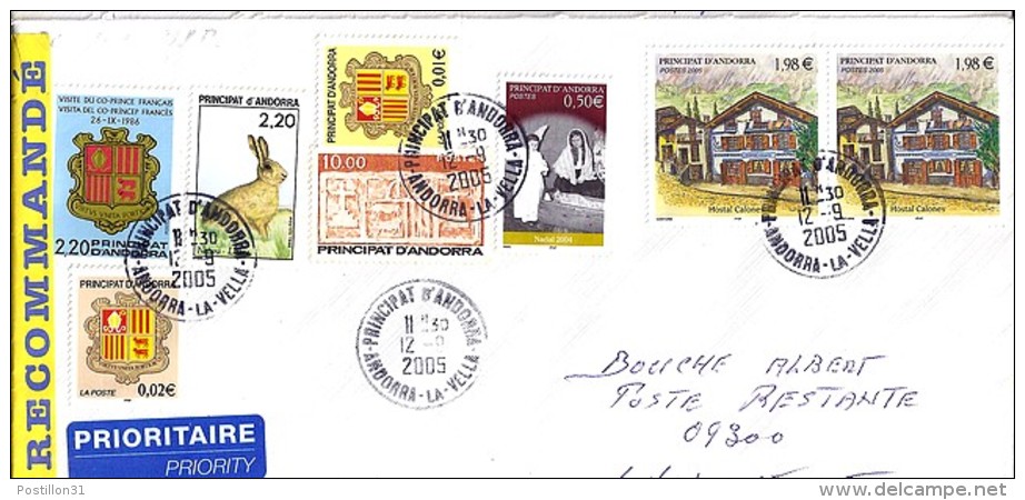 TP N° 616x2 + Divers  SUR LETTRE  RECOMMANDEE DU 12.09.05 POUR LA FRANCE+POSTE RESTANTE - Briefe U. Dokumente