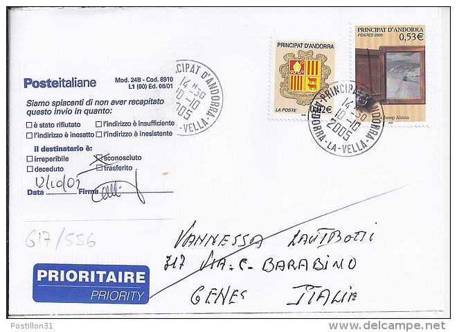 TP N° 617 + DIVERS SUR LETTRE  DU 10.10.05 POUR L'ITALIE - Lettres & Documents