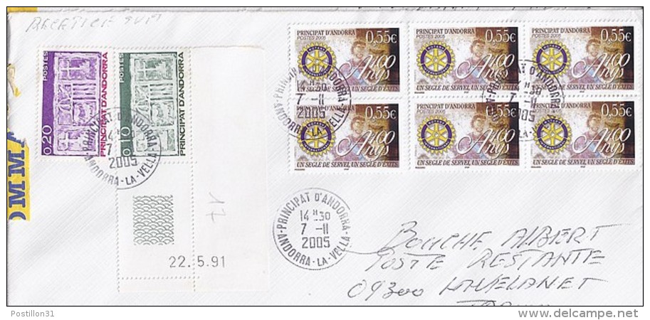 TP N° 618x6 +divers  SUR LETTRE RECOMMANDEE DU 7.11.05 POUR LA FRANCE+POSTE RESTANTE - Covers & Documents