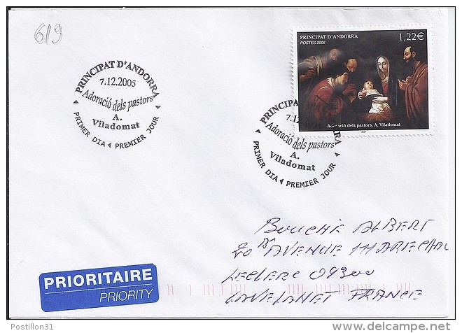 TP N° 619  SUR LETTRE DU 7.12.05 POUR LA FRANCE - Briefe U. Dokumente