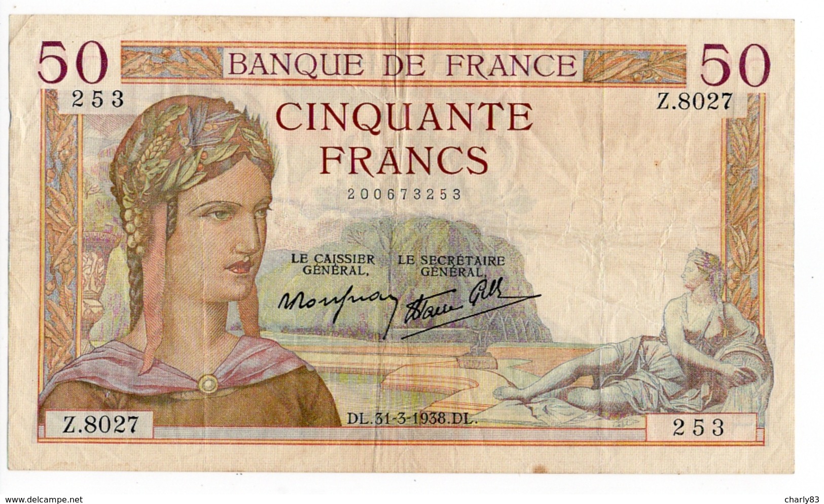 1 BILLET  DE  50FRS  CERES  N102 - 50 F 1934-1940 ''Cérès''