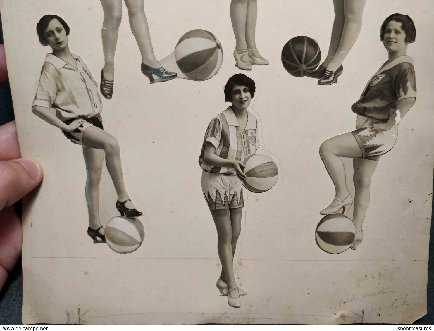 ANTIQUE ORIGINAL COMPOSITION OF PHOTOS PIN UP ART DECO GIRLS WITH BALLS - Autres & Non Classés