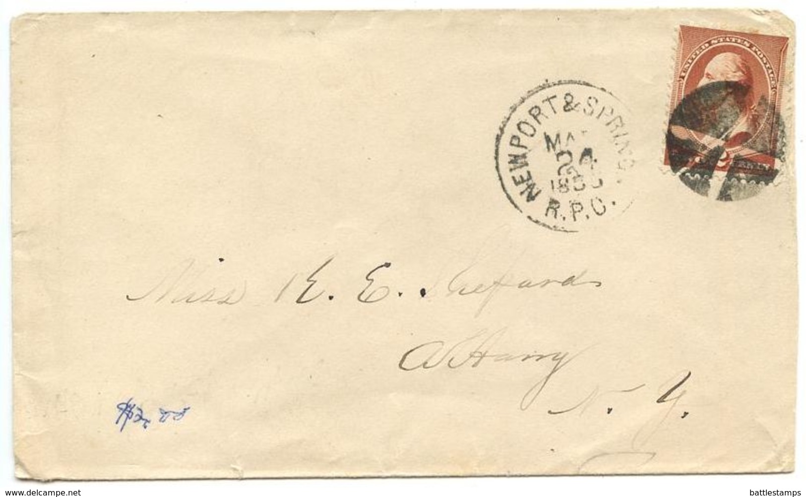 United States 1885 Cover W/ Newport & Spring. R.P.O. Pmk To Albany NY W/ Scott 210 - Brieven En Documenten