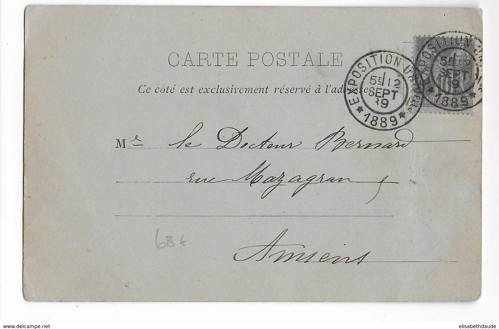 1899 - SAGE - CARTE De PARIS EXPOSITION UNIVERSELLE (RARE) => AMIENS - 1877-1920: Période Semi Moderne