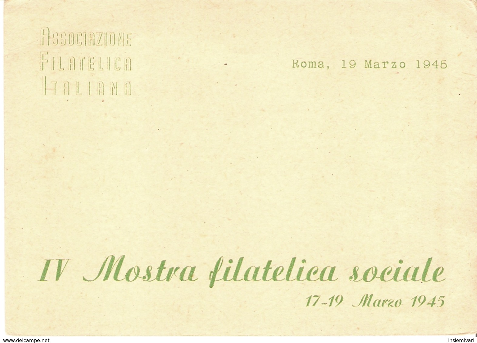 E+ITALIA 1945 - IV MOSTRA FILATELICA - CARTOLINA POSTALE C.60 - USATO. - Borse E Saloni Del Collezionismo