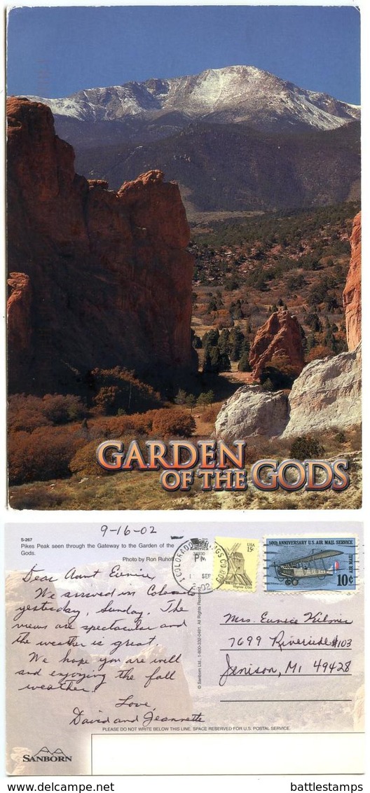 United States 2002 Postcard Colorado Rockies - Garden Of The Gods & Pikes Peak - Rocky Mountains