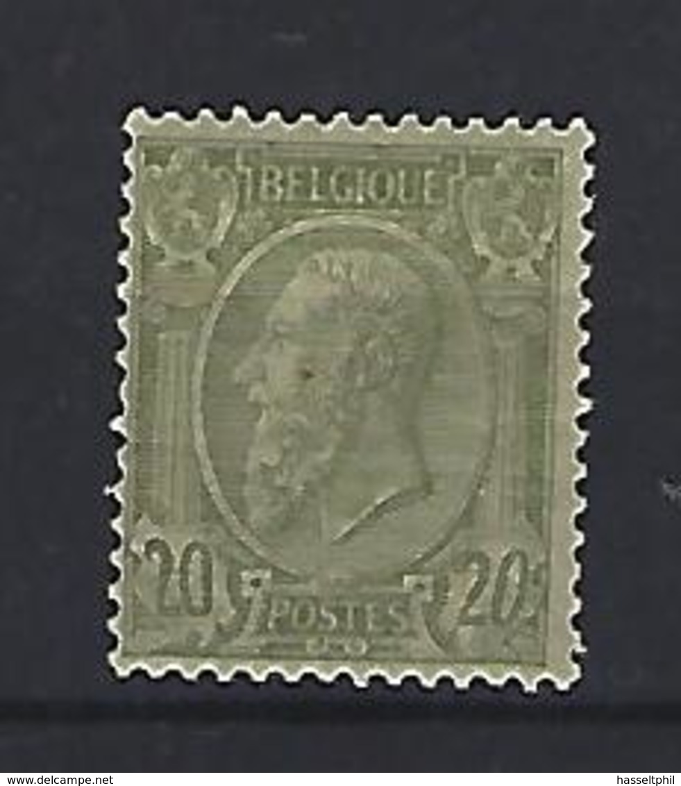 BELGIE - BELGIQUE 47  -  20 Cent. Olijf Op Groenachtig -  Met Plakker - Avec Charniere - 1884-1891 Léopold II