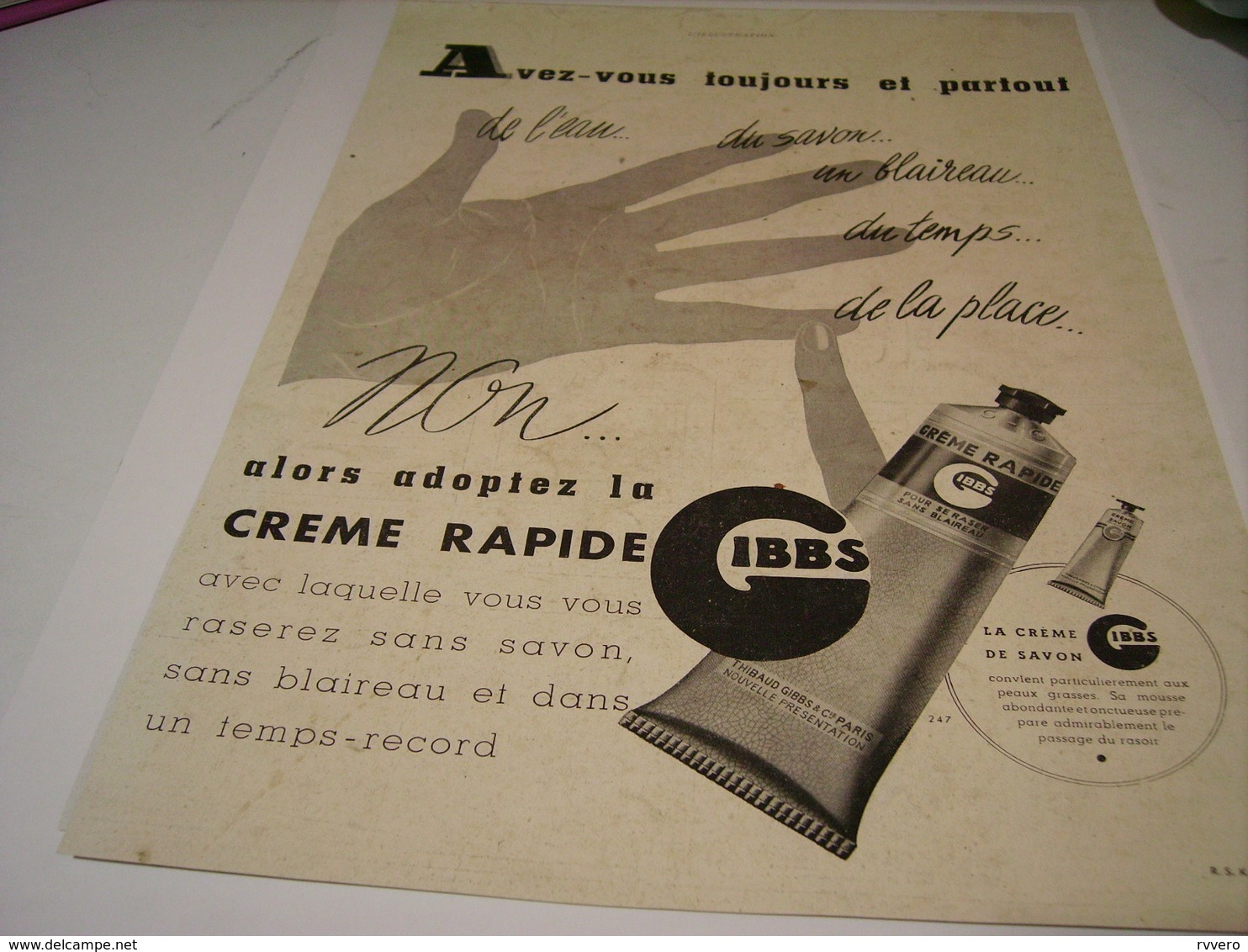 ANCIENNE PUBLICITE CREME RAPIDE DE GIBBS 1941 - Other & Unclassified