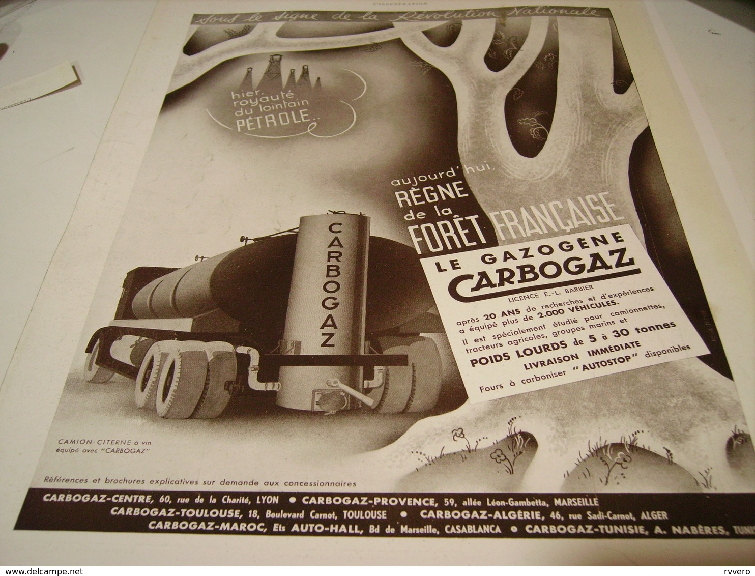 ANCIENNE AFFICHE PUBLICITE LE GAZOGENE DE CARBOGAZ 1941 - Cars