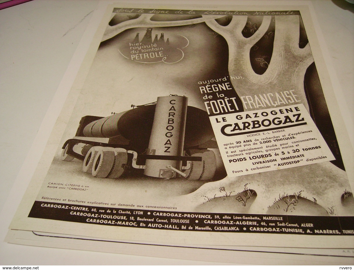 ANCIENNE AFFICHE PUBLICITE LE GAZOGENE DE CARBOGAZ 1941 - Cars