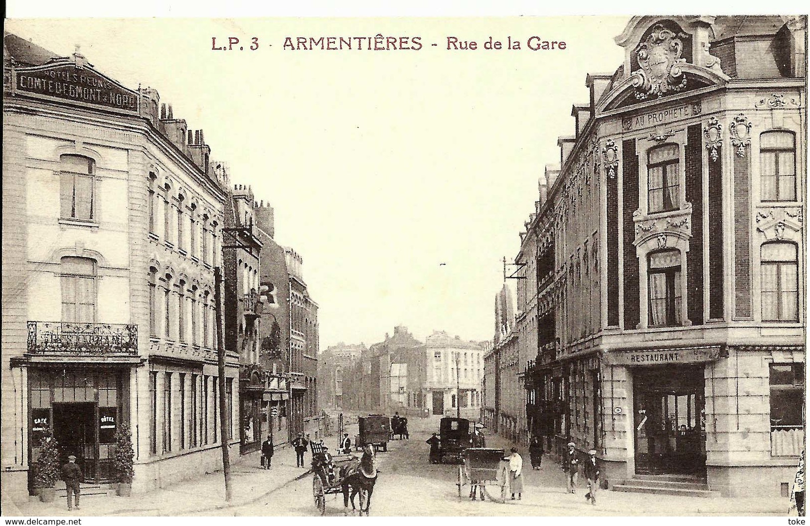 CPA  ARMENTIERES Rue De La GARE Animée , Café , Restaurant , Calèches - Armentieres