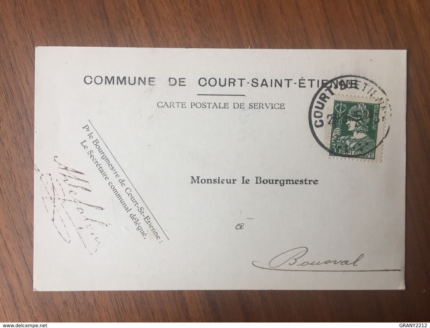 GENAPPE  ,COMMUNE DE COURT-SAINT - ÉTIENNE  »MONSIEUR LE BOURGMESTRE  «  Courrier Changement  Adresse (1935 ). - Genappe