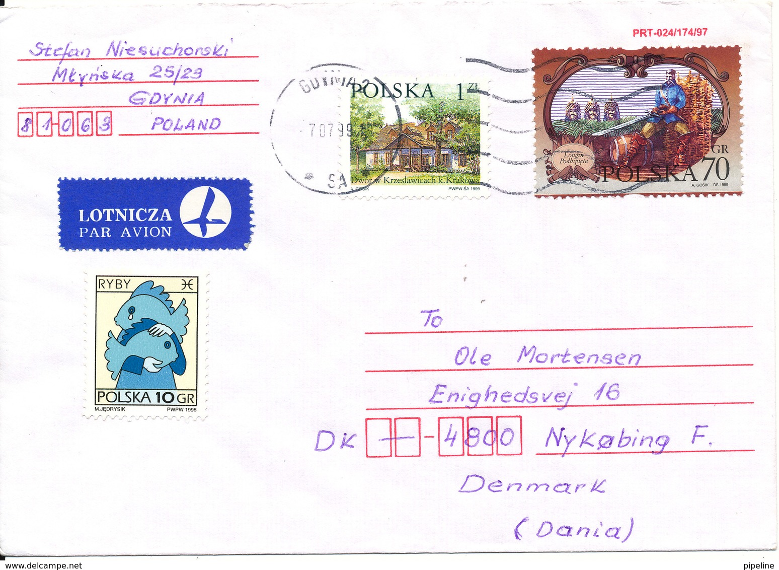 Poland Cover Sent Air Mail To Denmark 7-7-1998 - Covers & Documents