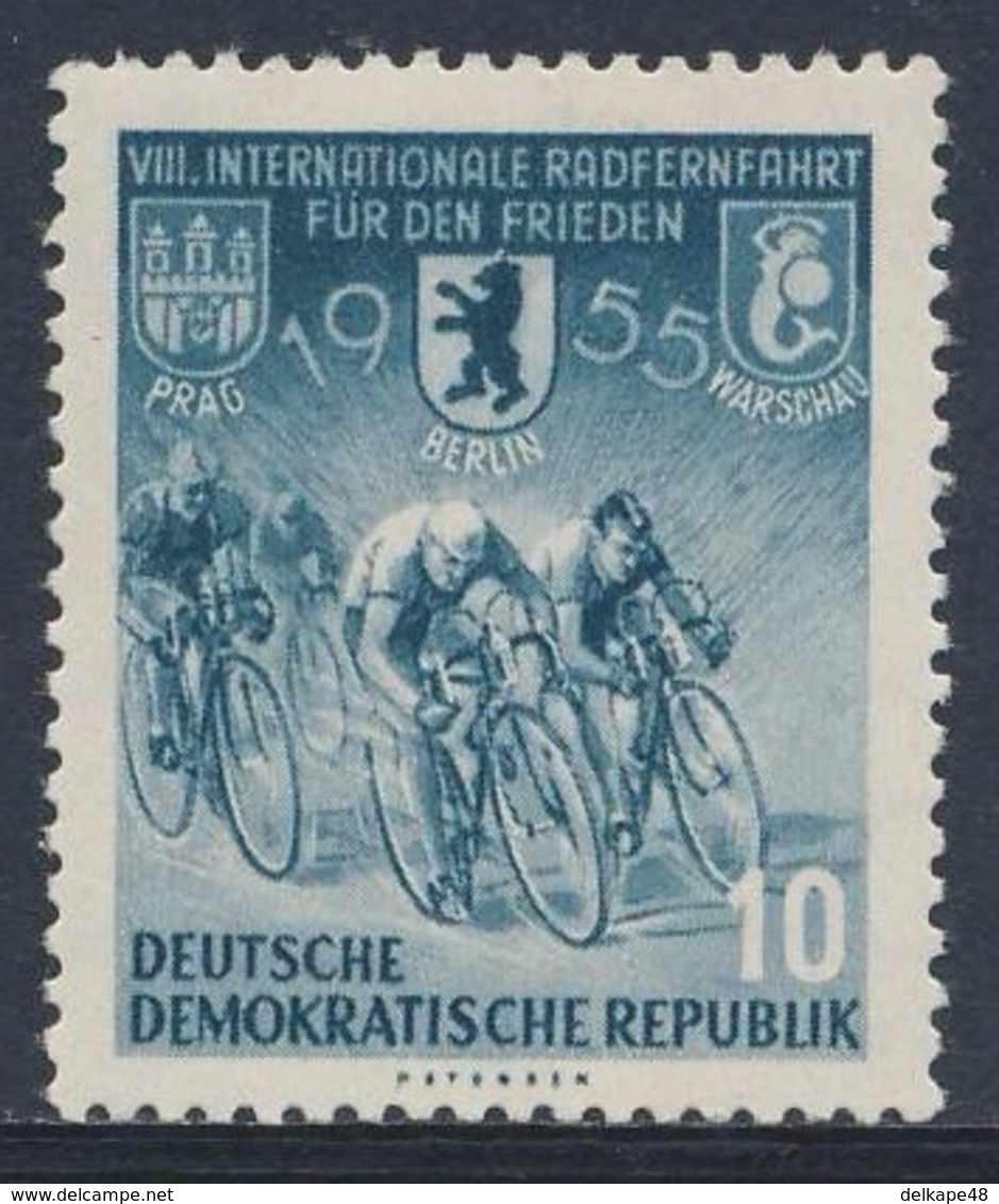 DDR Germany 1955 Mi 470 YT 198 * MH - Cyclists – 8th Int. Warsaw-Berlin-Prague Peace Cycle Race / Int. Radrennfahrt - Wielrennen