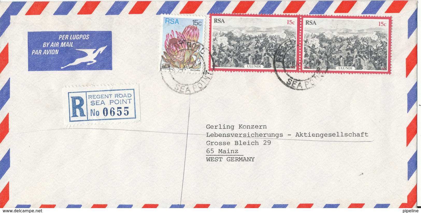 South Africa Registered Air Mail Cover Sent To Germany Regent Road Sea Point 2-12-1979 - Covers & Documents