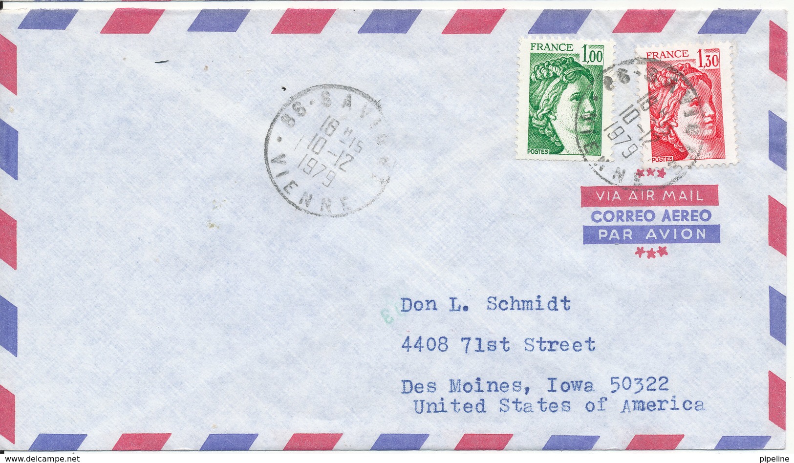 France Air Mail Cover Sent To USA Vienne 10-12-1979 - 1960-.... Covers & Documents
