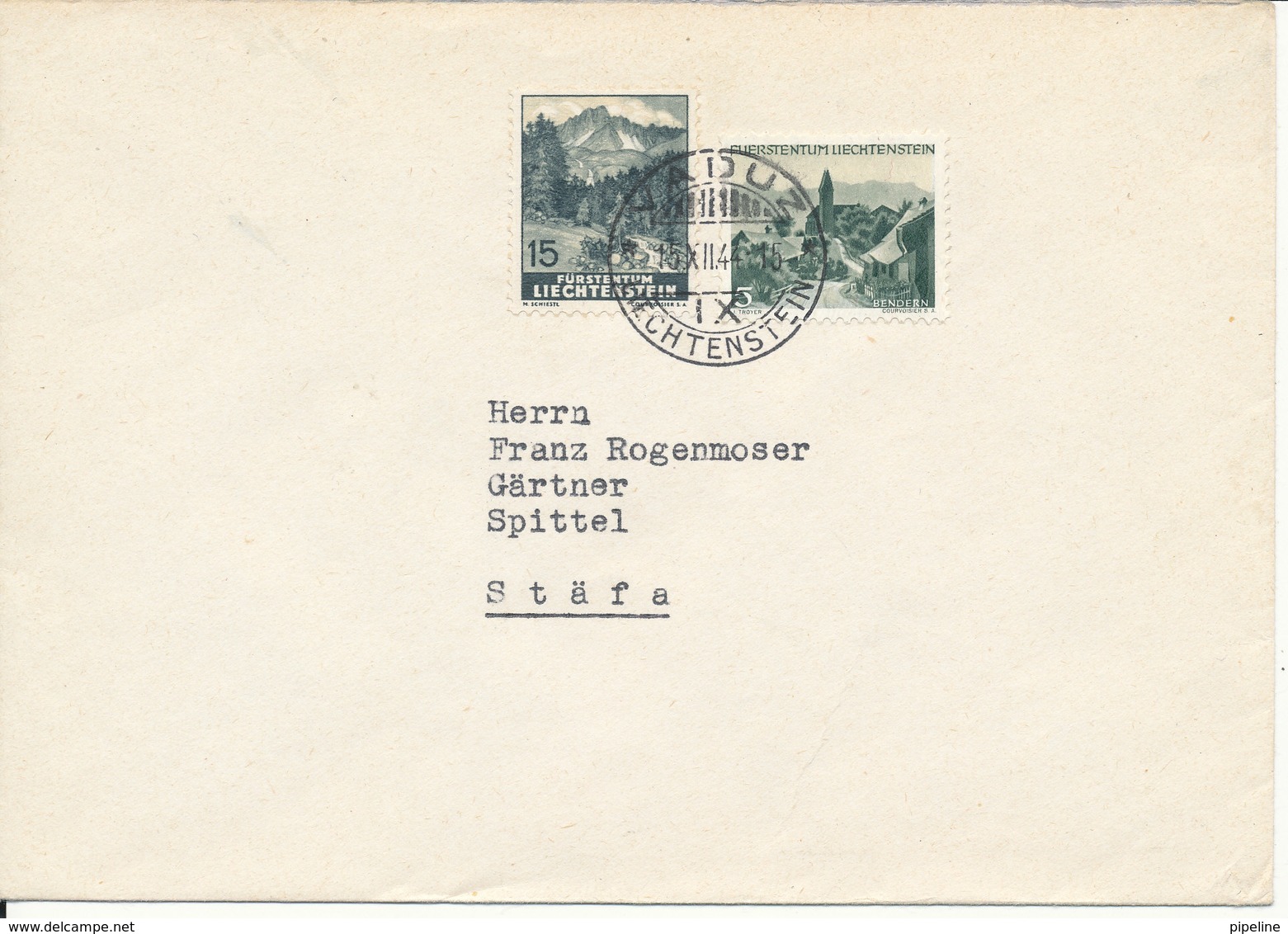 Liechtenstein Cover Sent To Switzerland Vaduz 15-12-1944 - Covers & Documents