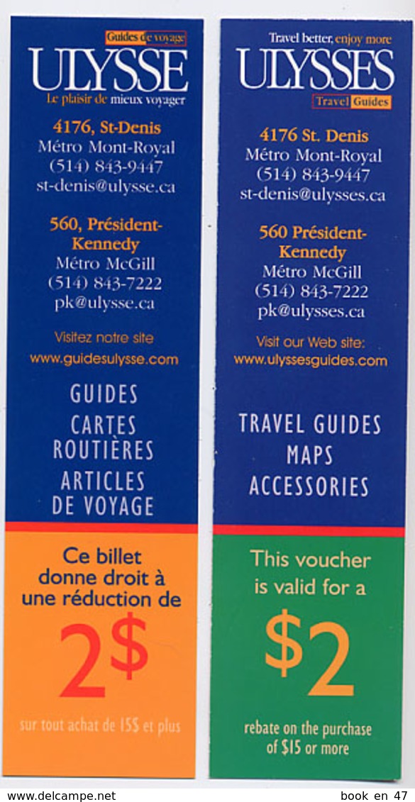 {06459} Marque-pages " Guides De Voyage Ulysse " Canada . TBE.    " En Baisse " - Marque-Pages