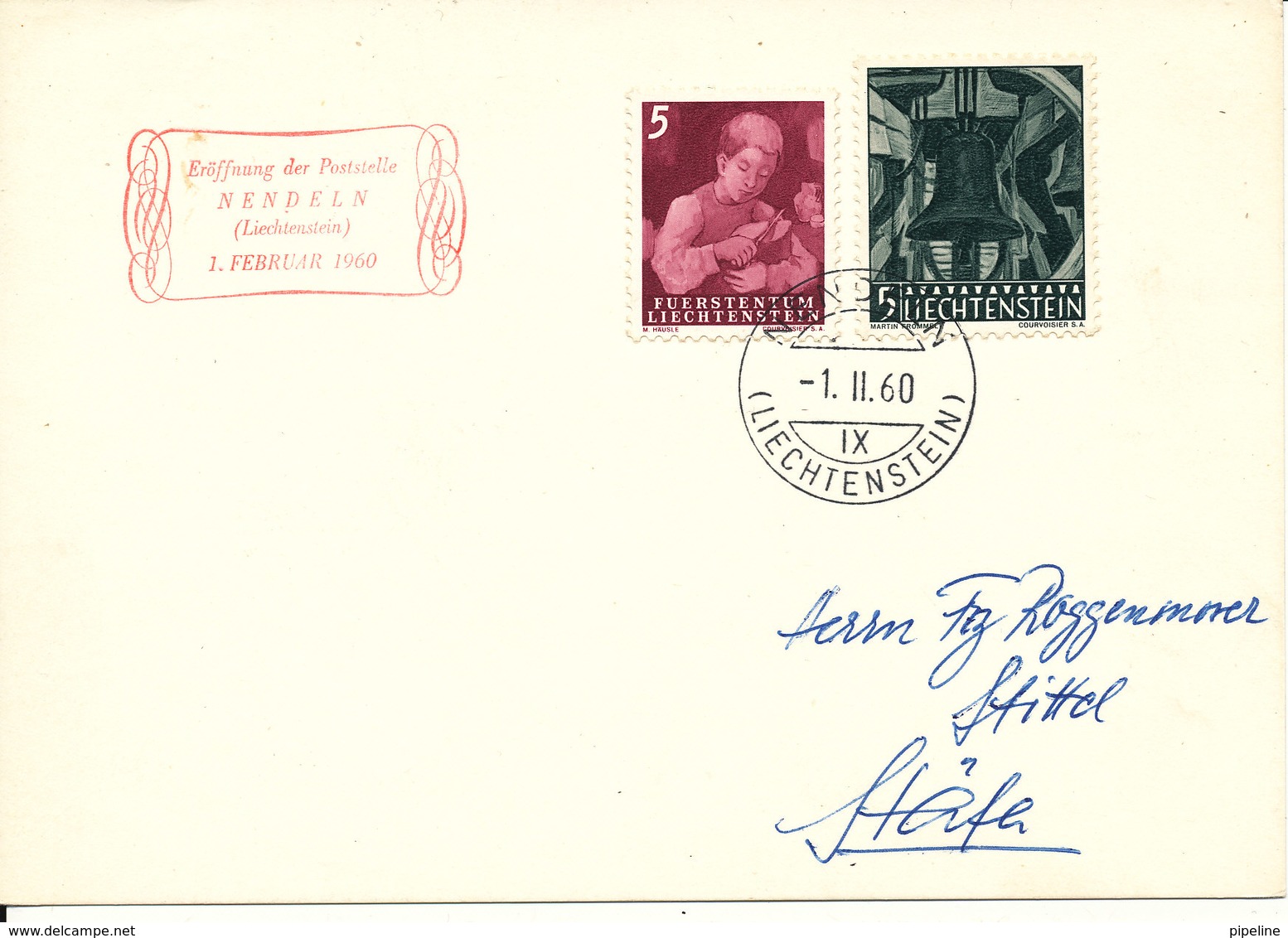 Liechtenstein Postcard Sent To Switzerland Nendeln 1-2-1960 Stamp Exhibition - Covers & Documents