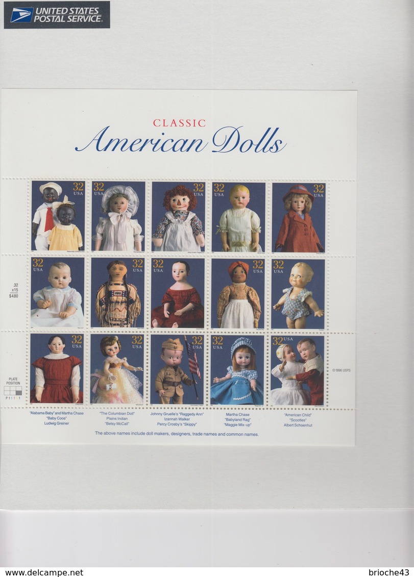 USA - 1996 - SHEET CLASSIC AMERICAN DOLLS / BLISTER  / TBS2 - Feuilles Complètes