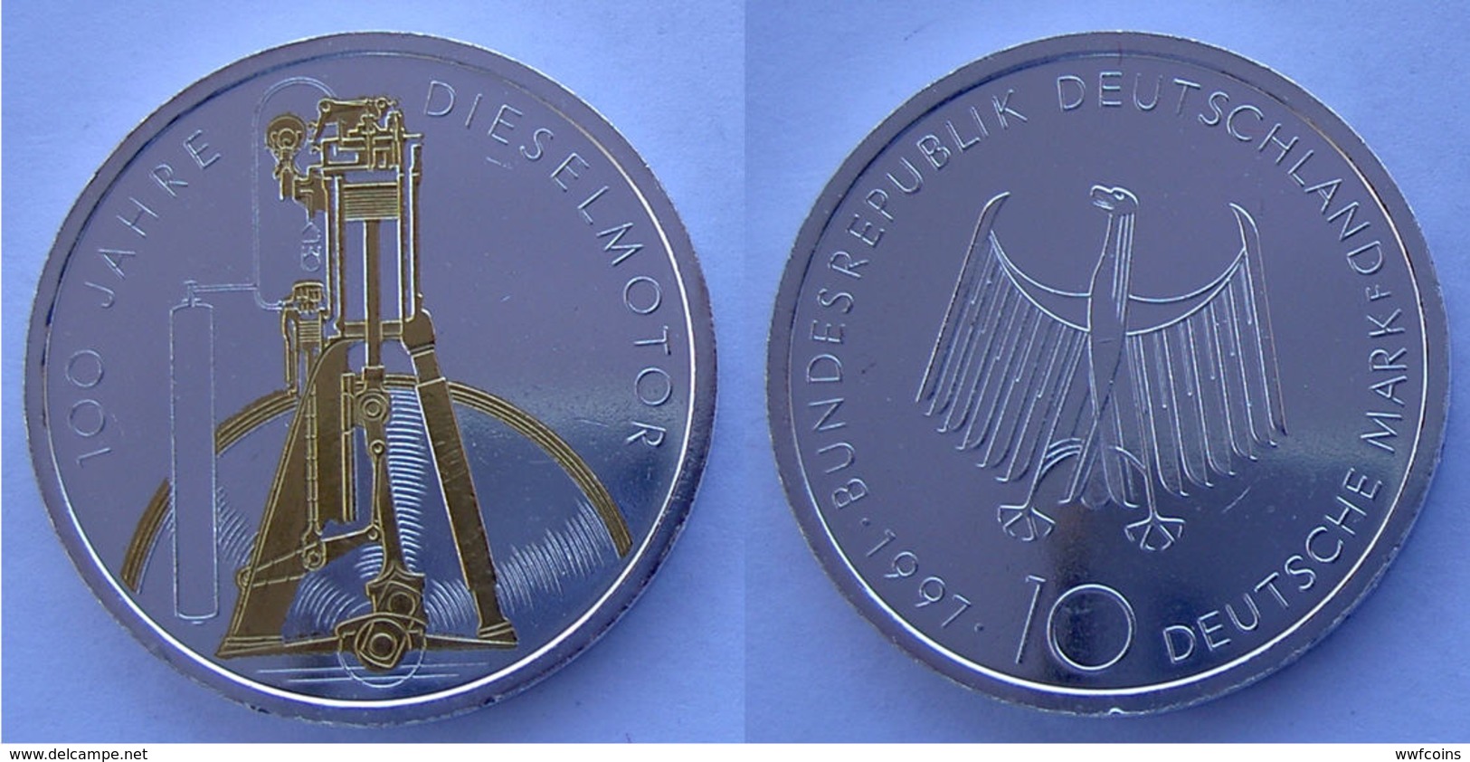 GERMANIA 10 M  1997 ARGENTO DORATA RARA MOTORE DIESEL 100 ANNI PESO 15,5g TITOLO 0625 - Commémoratives