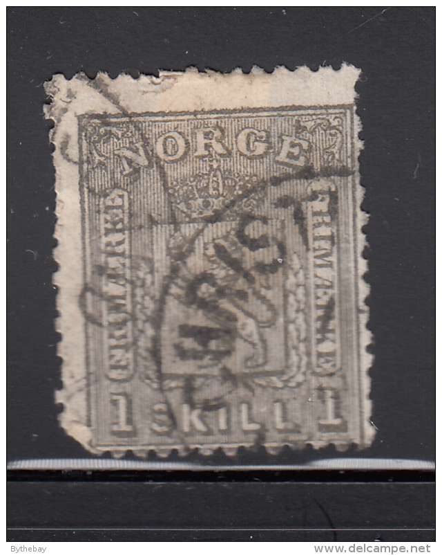 Norway 1867-68 Used Scott #11 1s Coat Of Arms - Hinge Remnant, Perf Faults - Usados