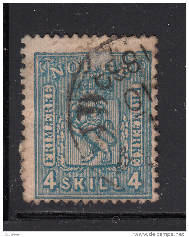 Norway 1867-68 Used Scott #14 4s Coat Of Arms Right AE Has Broken Top Line In E - Oblitérés