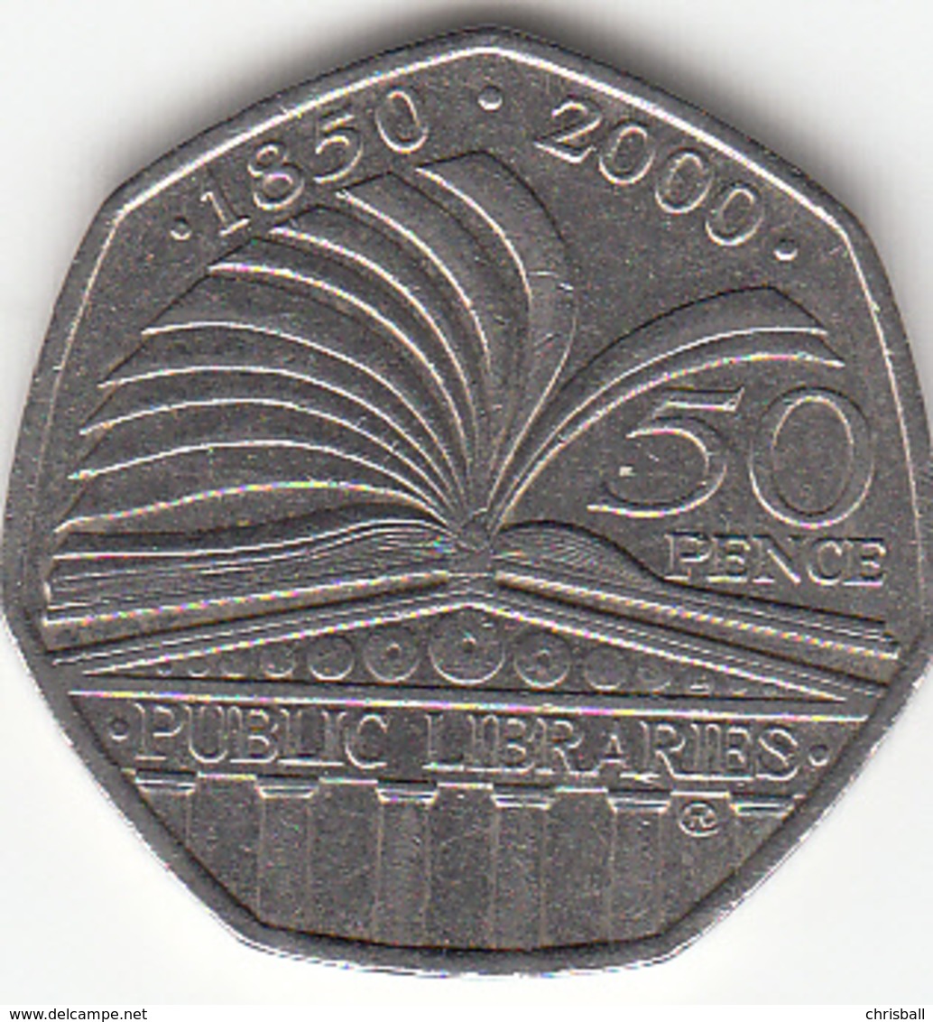 Great Britain UK 50p Coin Public Library 2000 (Small Format) Circulated - 50 Pence