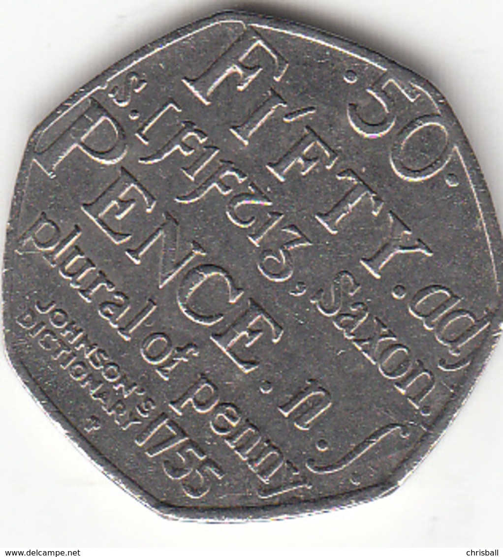 Great Britain UK 50p Coin Johnsons Dictionary 2005 (Small Format) Circulated - 50 Pence