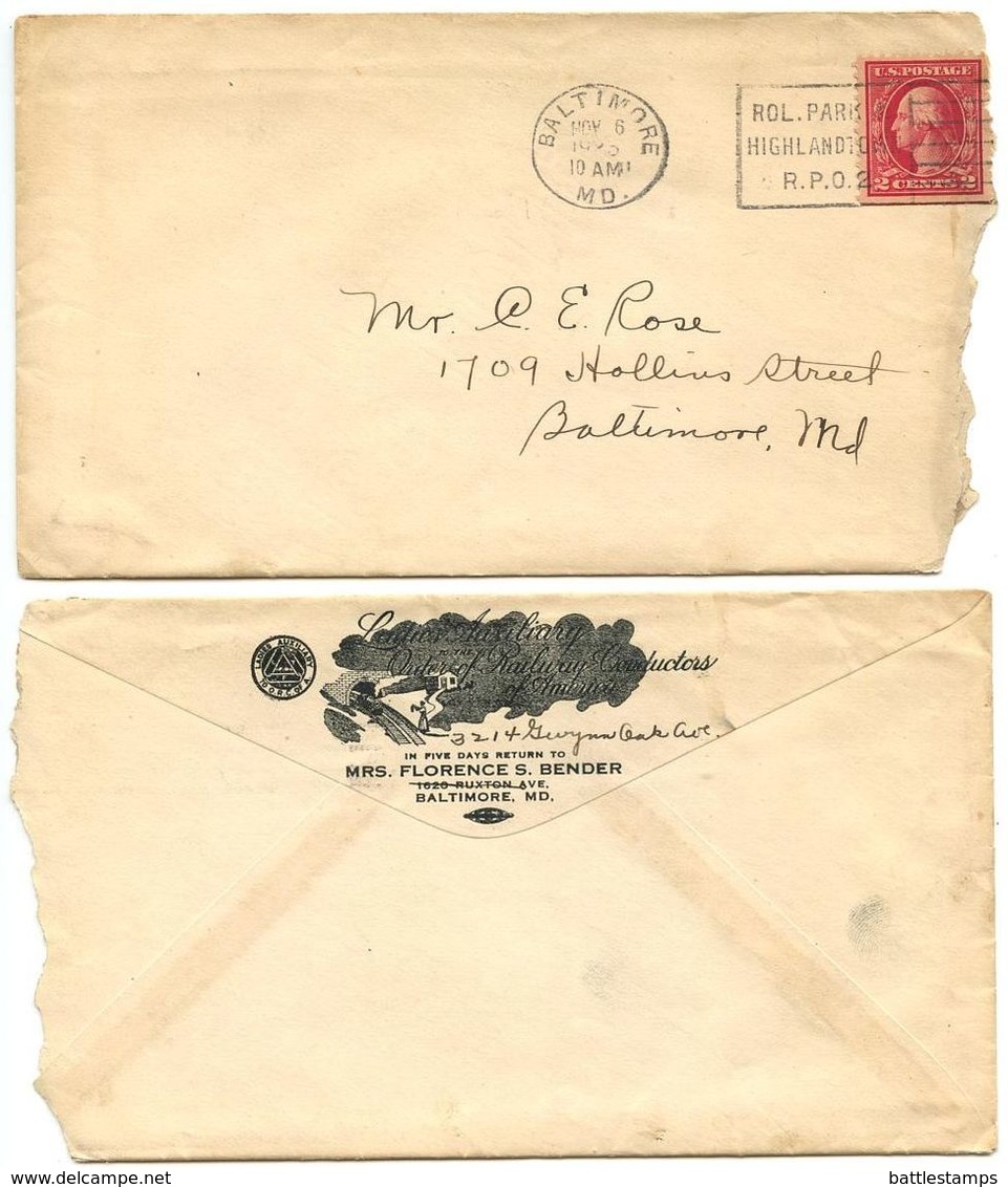 United States 1923 Cover Ladies Auxiliary To The Order Of Railway Conductors Of America - Lettres & Documents