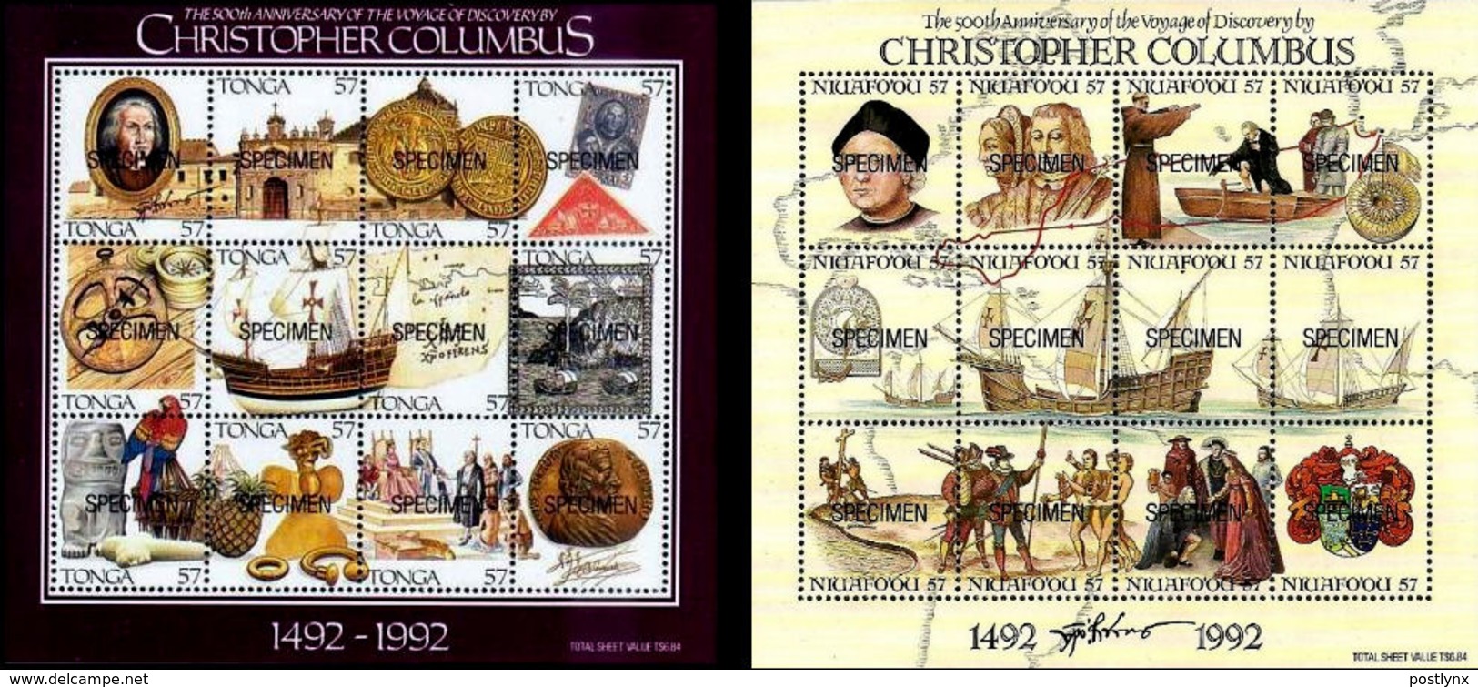 TONGA 1992 Christopher Columbus SPECIMEN SHEETLETS:2 - Tonga (1970-...)