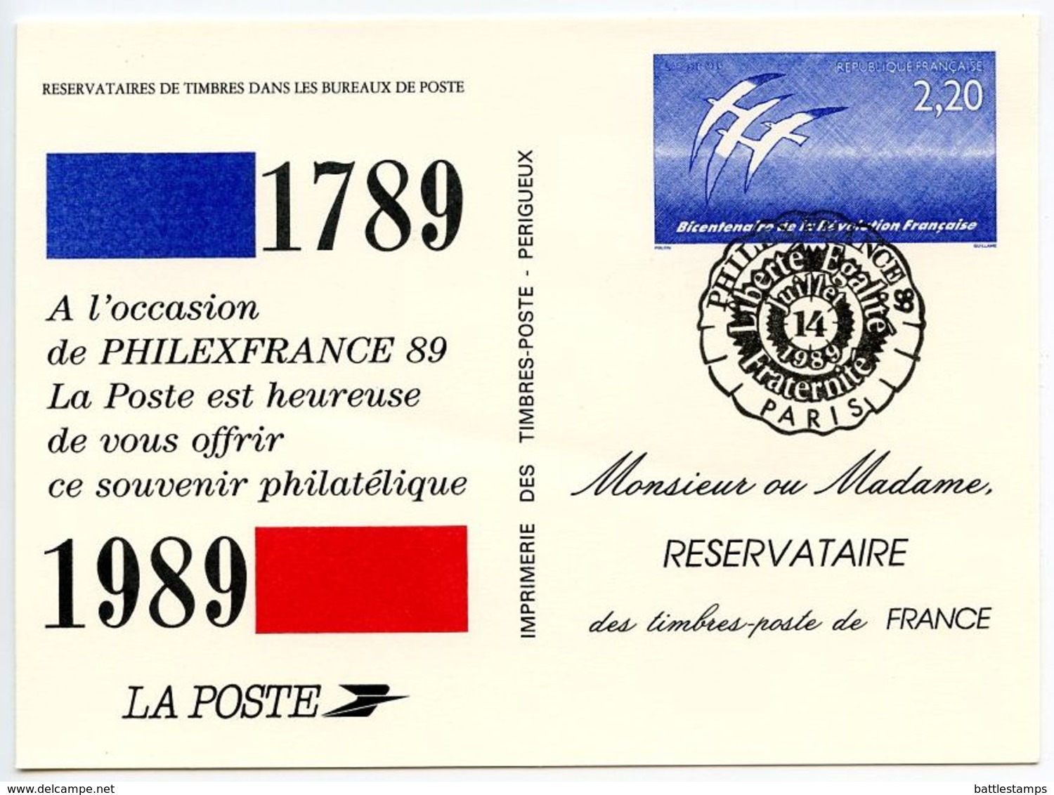 France 1989 La Poste Philatelic Souvenir Card French Revolution & PHILEXFRANCE 89 - Other & Unclassified
