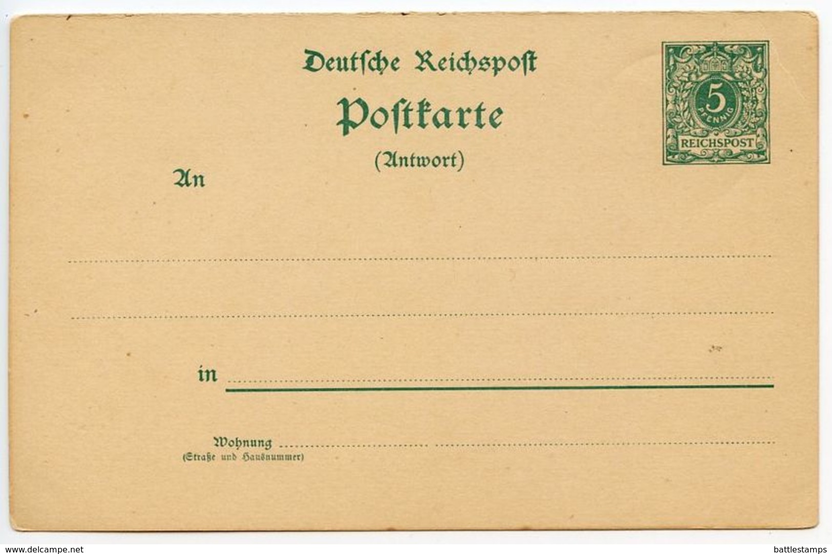 Germany 1890‘s Mint 5pf Crown Postal Reply Card Half - Briefkaarten