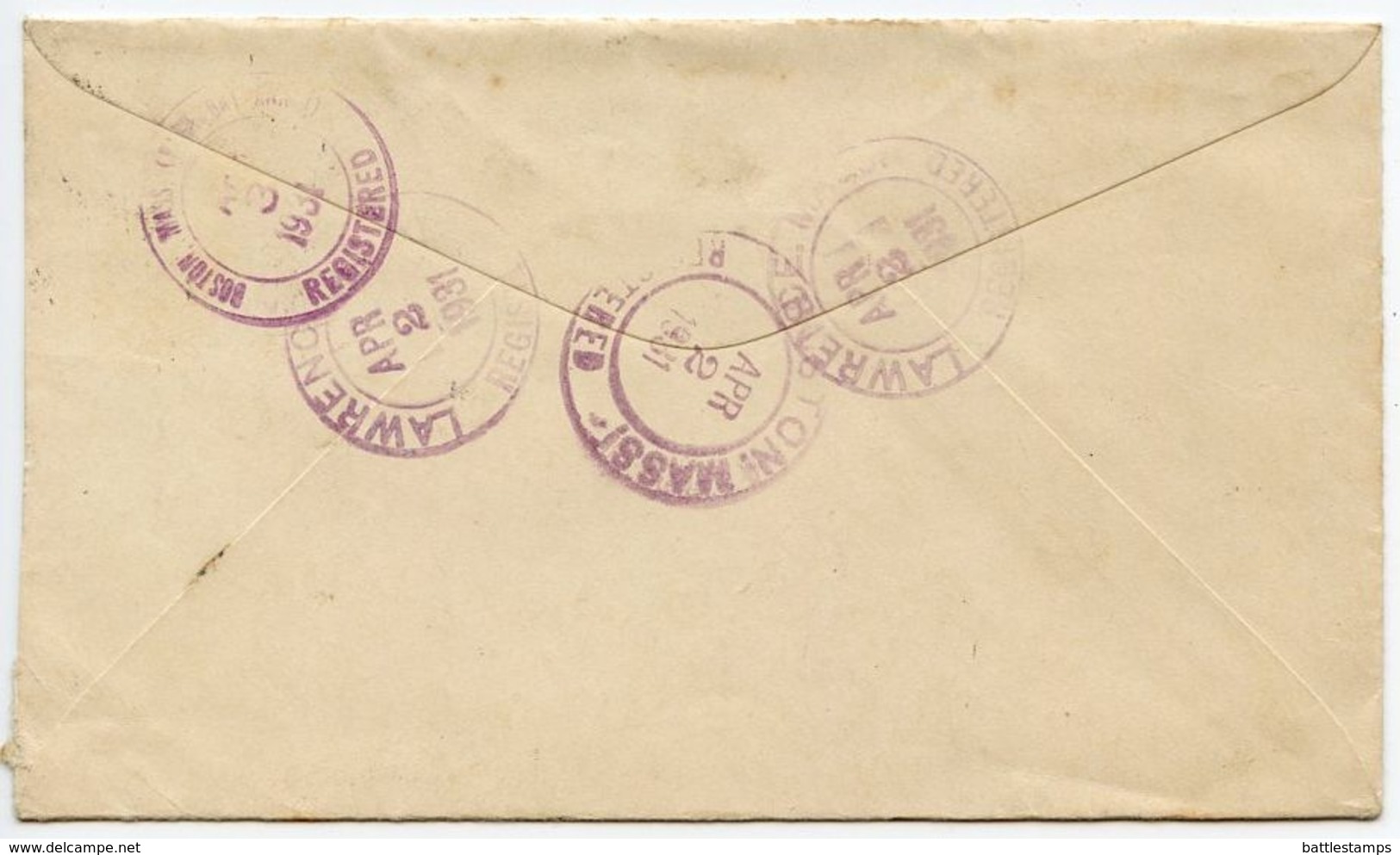 United States 1931 Registered Cover Lawrence MA To Boston MA W/ Scott 634 & 696 - Brieven En Documenten