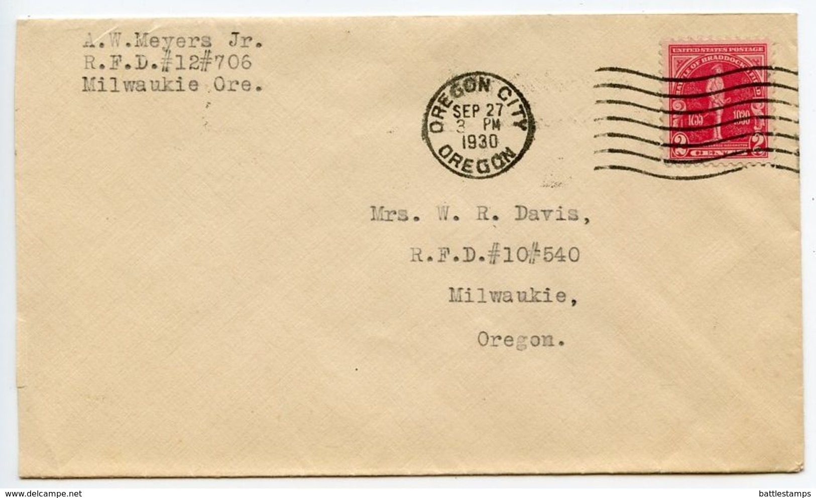 United States 1930 Cover Oregon City OR To Milwaukie OR W/ Scott 688 - Brieven En Documenten