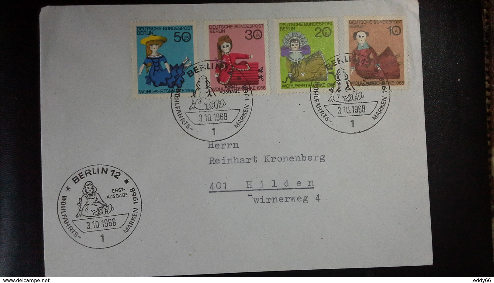FDC Berlin   Mi.Nr. 322-25(Puppen) Mit Sonderstempel Berlin 12 Vom 3.10.1968 - Briefe U. Dokumente