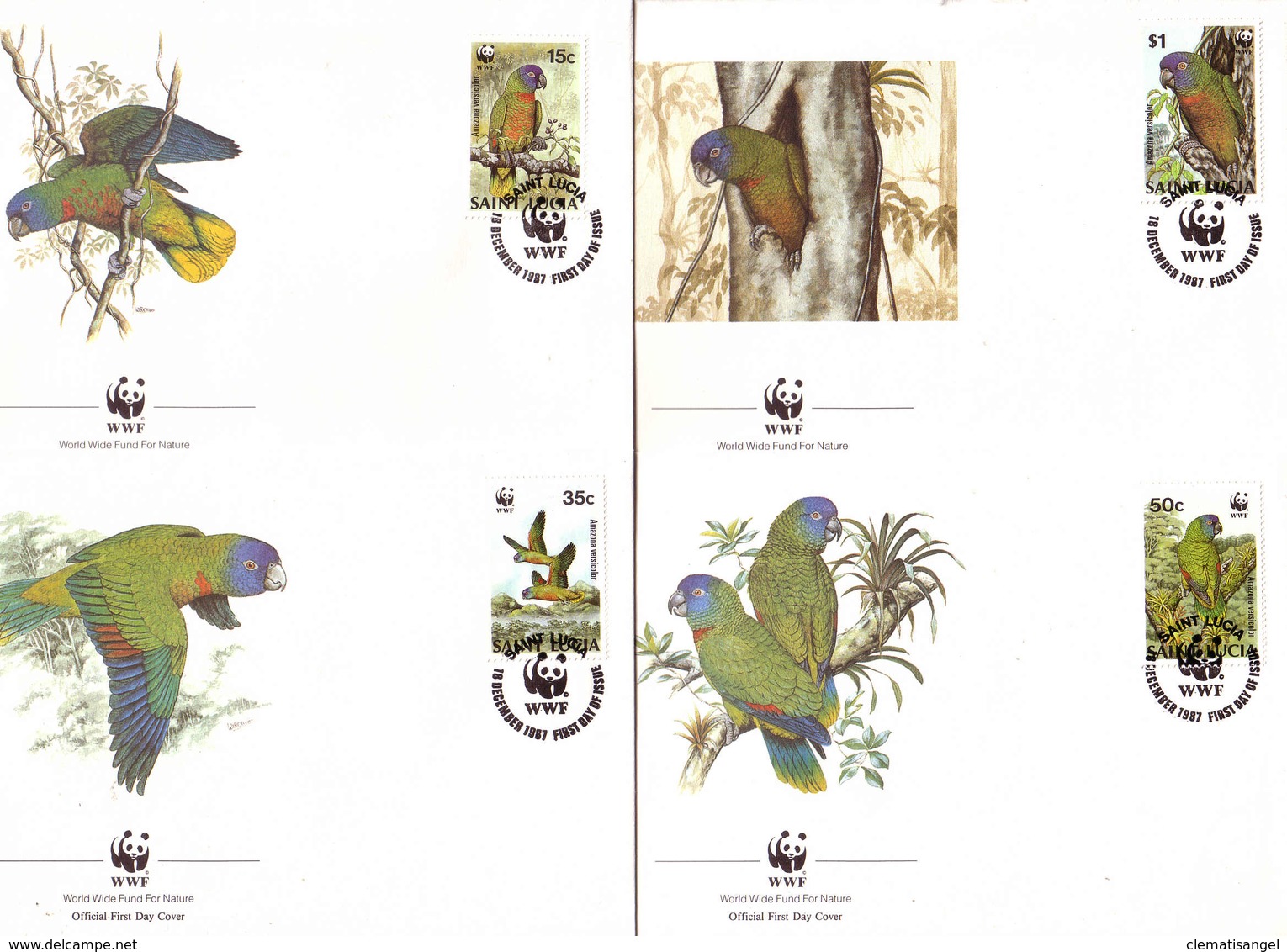 180j * SAINT LUCIA * 4 FDC WWF * PAPAGEIEN **!! - St.Lucia (1979-...)