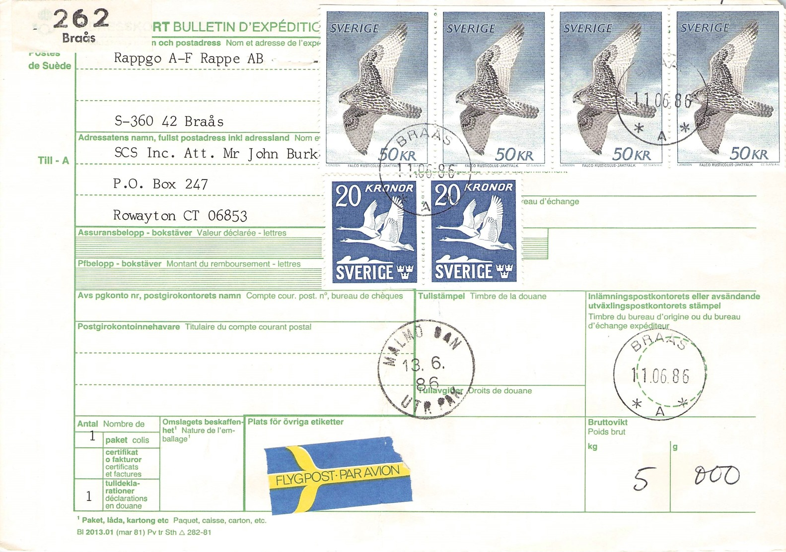 SWEDEN - BULLETIN D'EXPÉDITION 1983 -> USA Mi #1140, - Briefe U. Dokumente