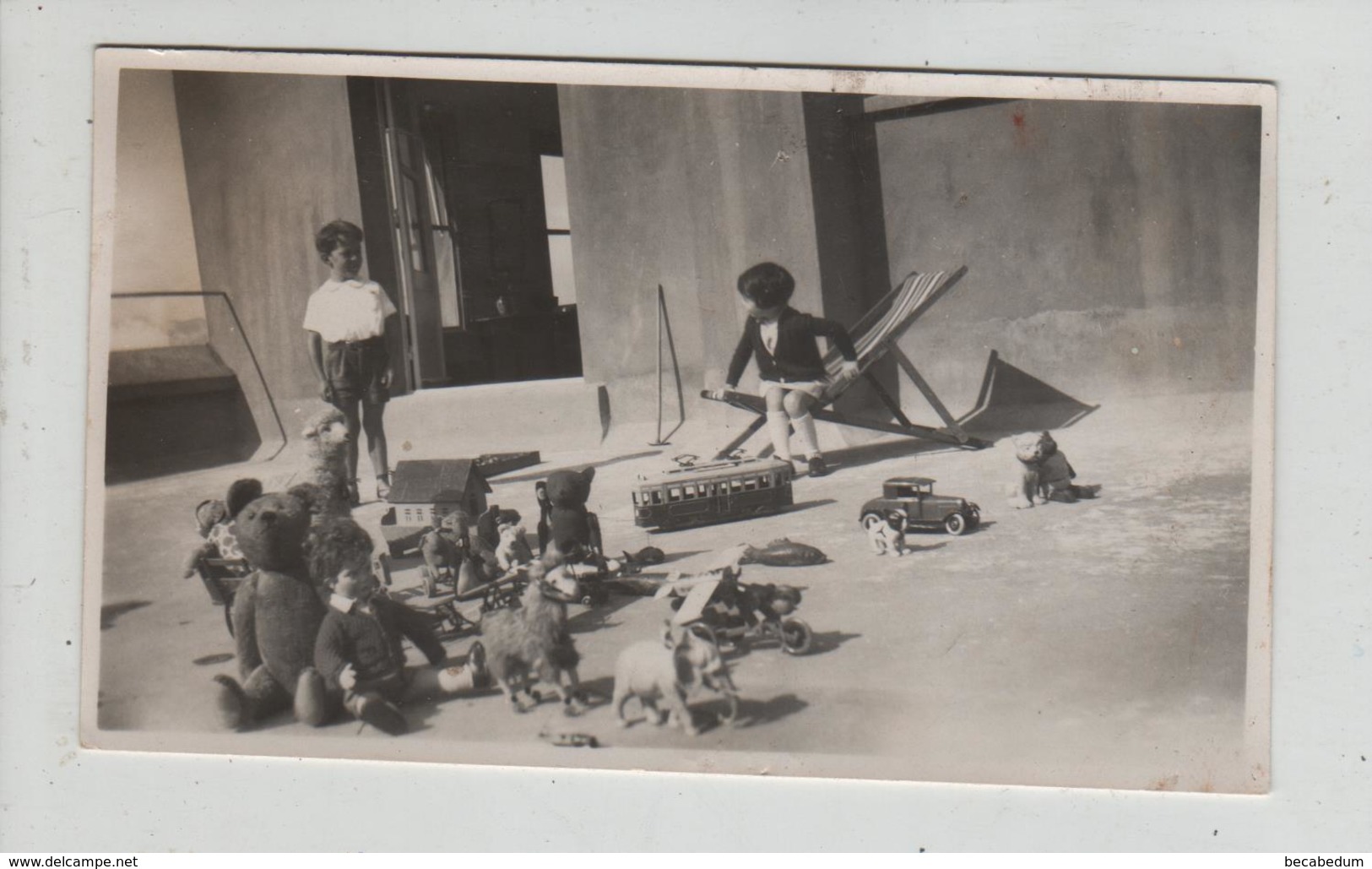 Photo Originale Jouets D'enfants Ours Tramway Voiture Baigneur éléphant... Rare - Autres & Non Classés