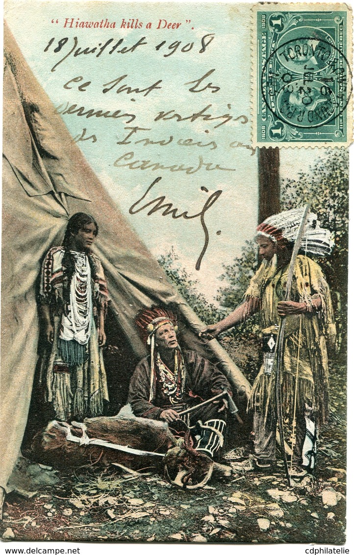 CANADA CARTE POSTALE (PRIVATE POST CARD) "HIAWATHA KILLS A DEER" DEPART TORONTO JUL 20 08 POUR LE CANADA - Covers & Documents