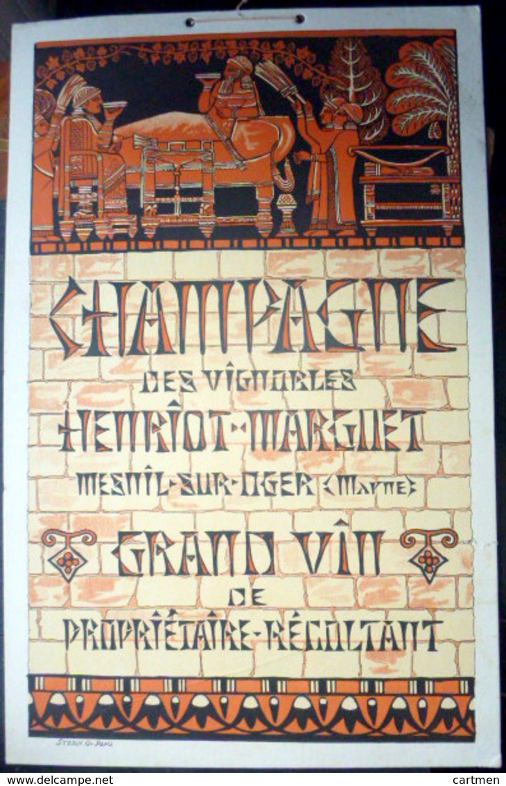 51 MESNIL  OGER  CHAMPAGNE HENRIOT MARGUET PUBLICITE CARTON ART NOUVEAU NEO BYZANTIN EDITEE PAR STERN VERS 1900 ALCOOL - Alcools