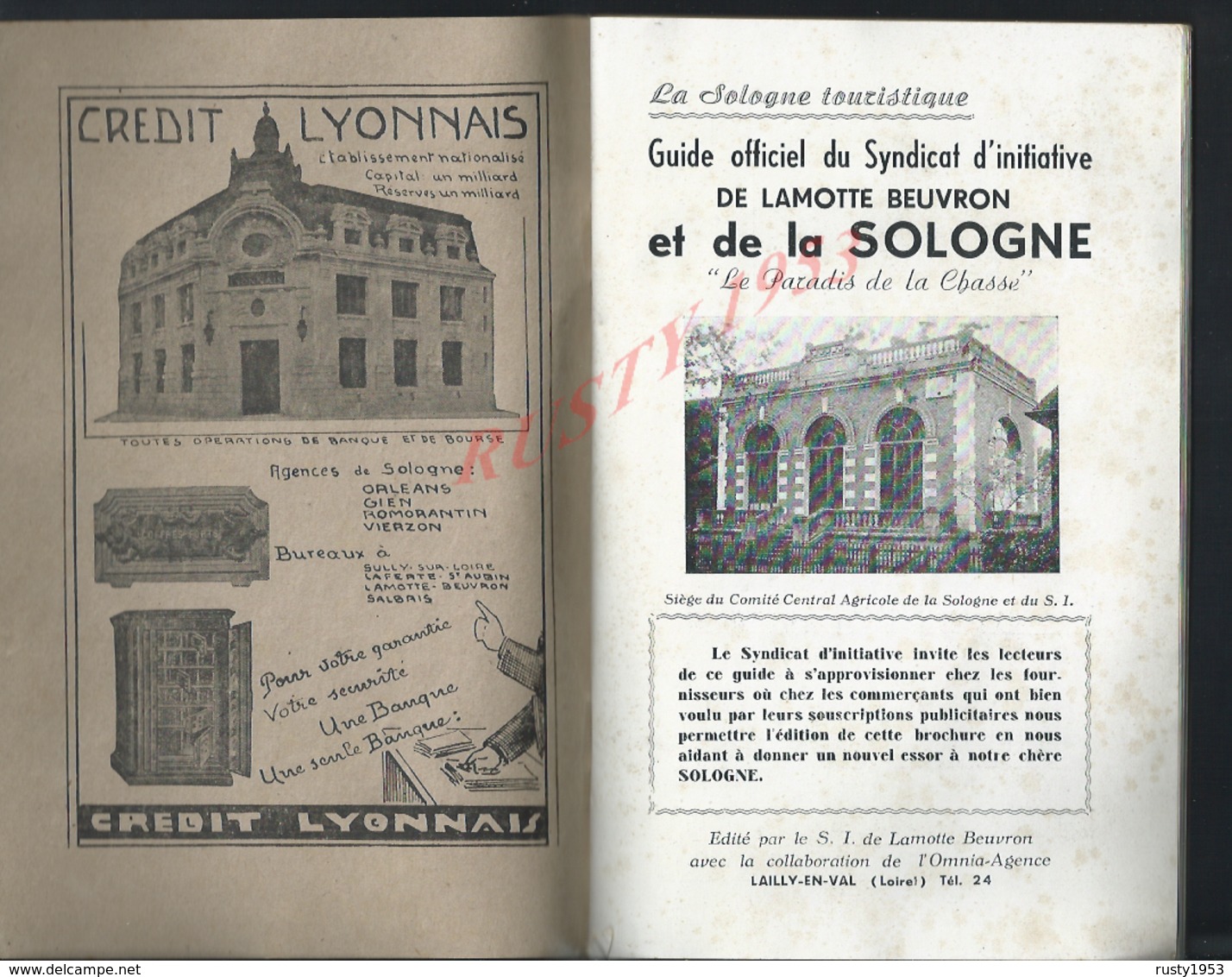 ANCIEN GUIDE TOURISTIQUE LA SOLOGNE PUBLICITÉS : - Dépliants Touristiques