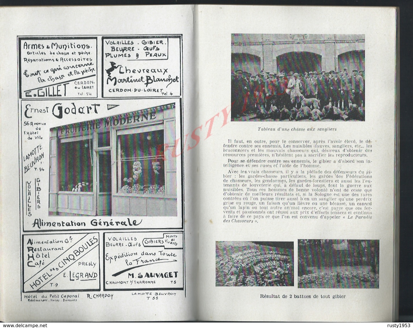 ANCIEN GUIDE TOURISTIQUE LA SOLOGNE PUBLICITÉS :